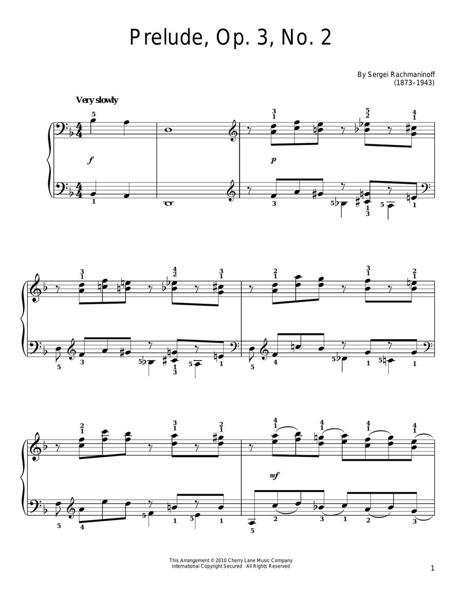 Prelude In C# Minor, Op. 3, No. 2 Easy Piano scores gallery preview page 1