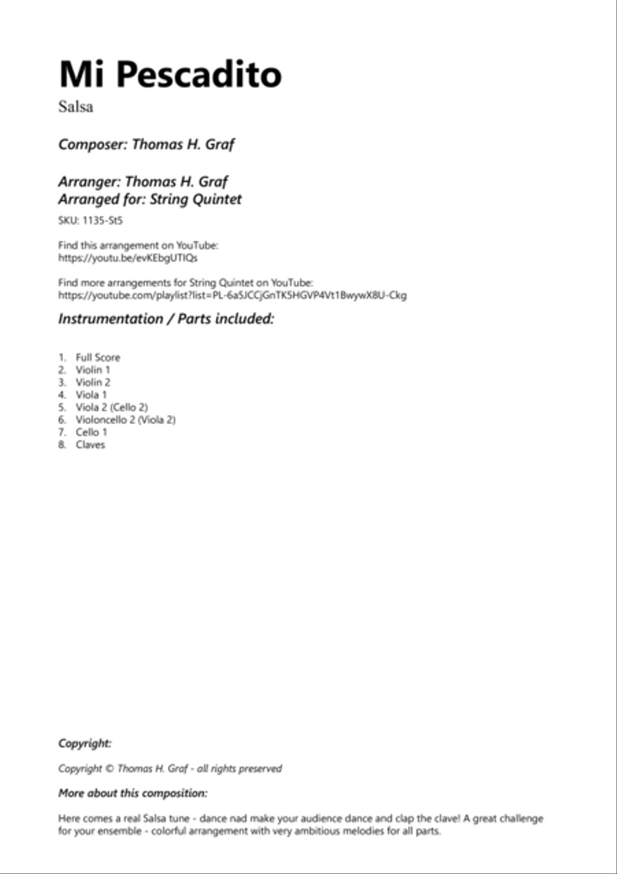 Mi Pescadito - Salsa - String Quintet String Quintet scores gallery preview page 2