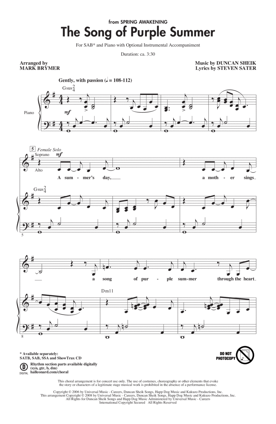 The Song Of Purple Summer 3-Part scores gallery preview page 1