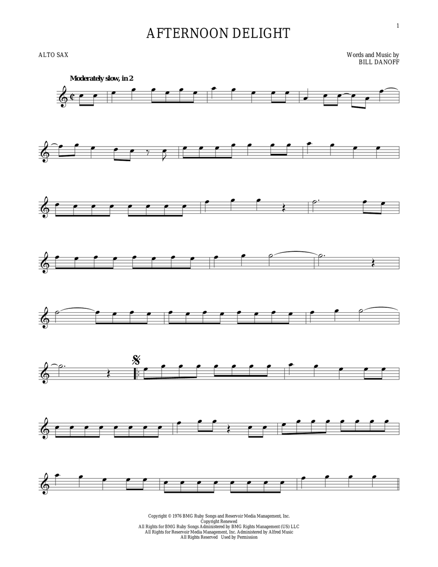 Afternoon Delight Alto Saxophone scores gallery preview page 1
