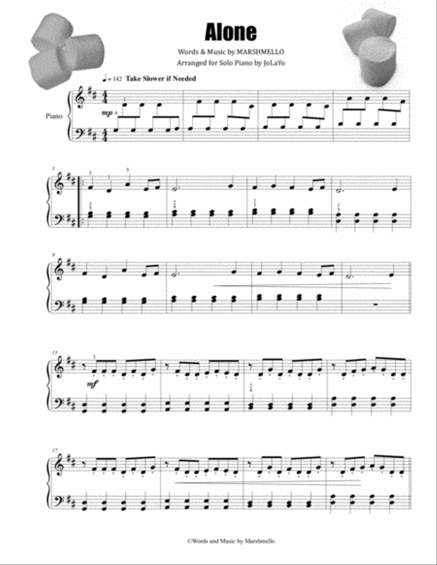 Alone Easy Piano scores gallery preview page 2