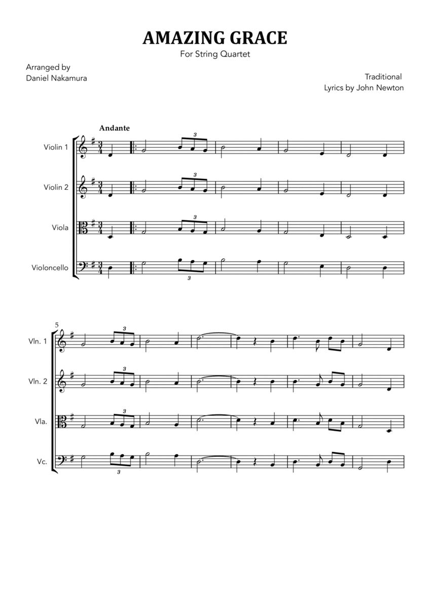 Amazing Grace (for String Quartet) image number null