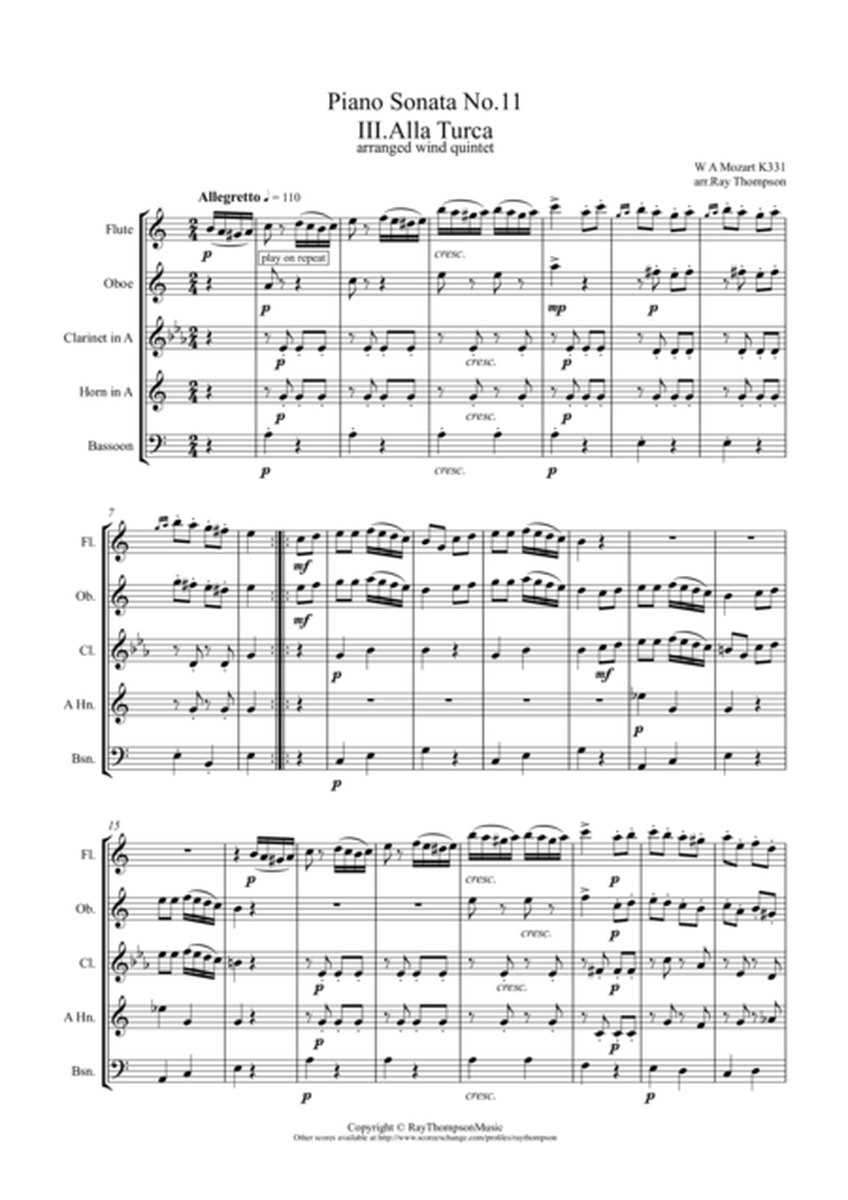 Mozart: Piano Sonata No.11 in A K331. Mvt III. Rondo Alla Turca (Turkish March) - wind quintet image number null