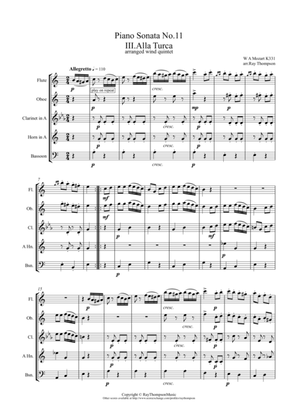 Book cover for Mozart: Piano Sonata No.11 in A K331. Mvt III. Rondo Alla Turca (Turkish March) - wind quintet