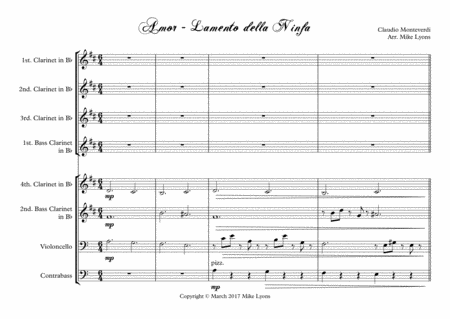 Amor - Lamento Della Ninfa (Monteverdi) (Clarinet choir w. 'Cello & CB) image number null