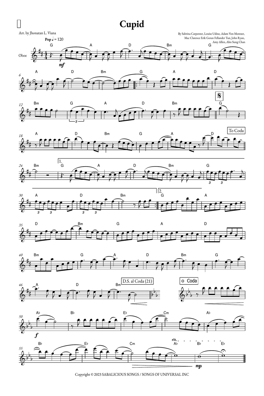 Cupid - Twin Version (Feat. Sabrina Carpenter) Oboe Solo scores gallery preview page 1