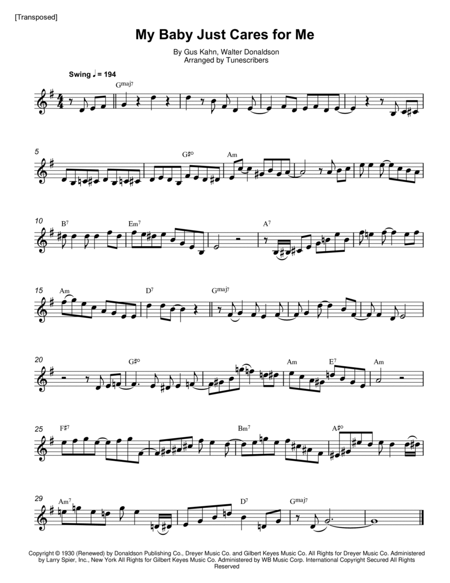 My Baby Just Cares for Me Clarinet Solo scores gallery preview page 1