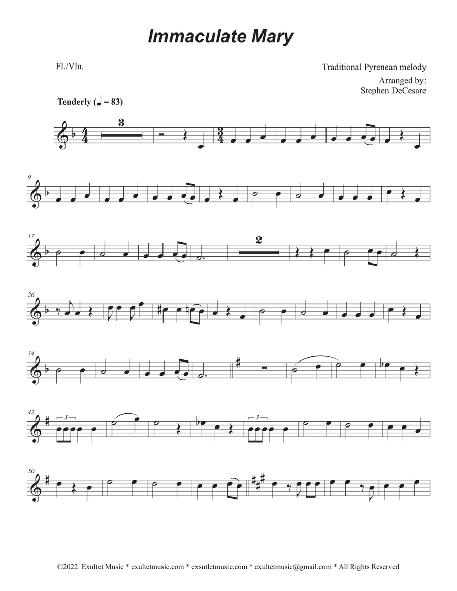 Immaculate Mary (Flute or Violin solo and Piano) Flute scores gallery preview page 6