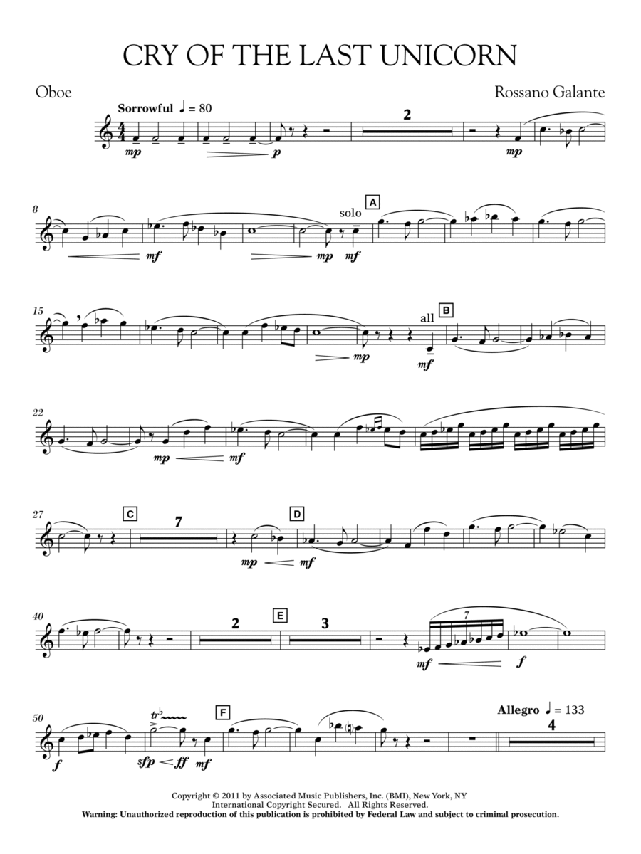 Cry Of The Last Unicorn - Oboe Concert Band scores gallery preview page 1