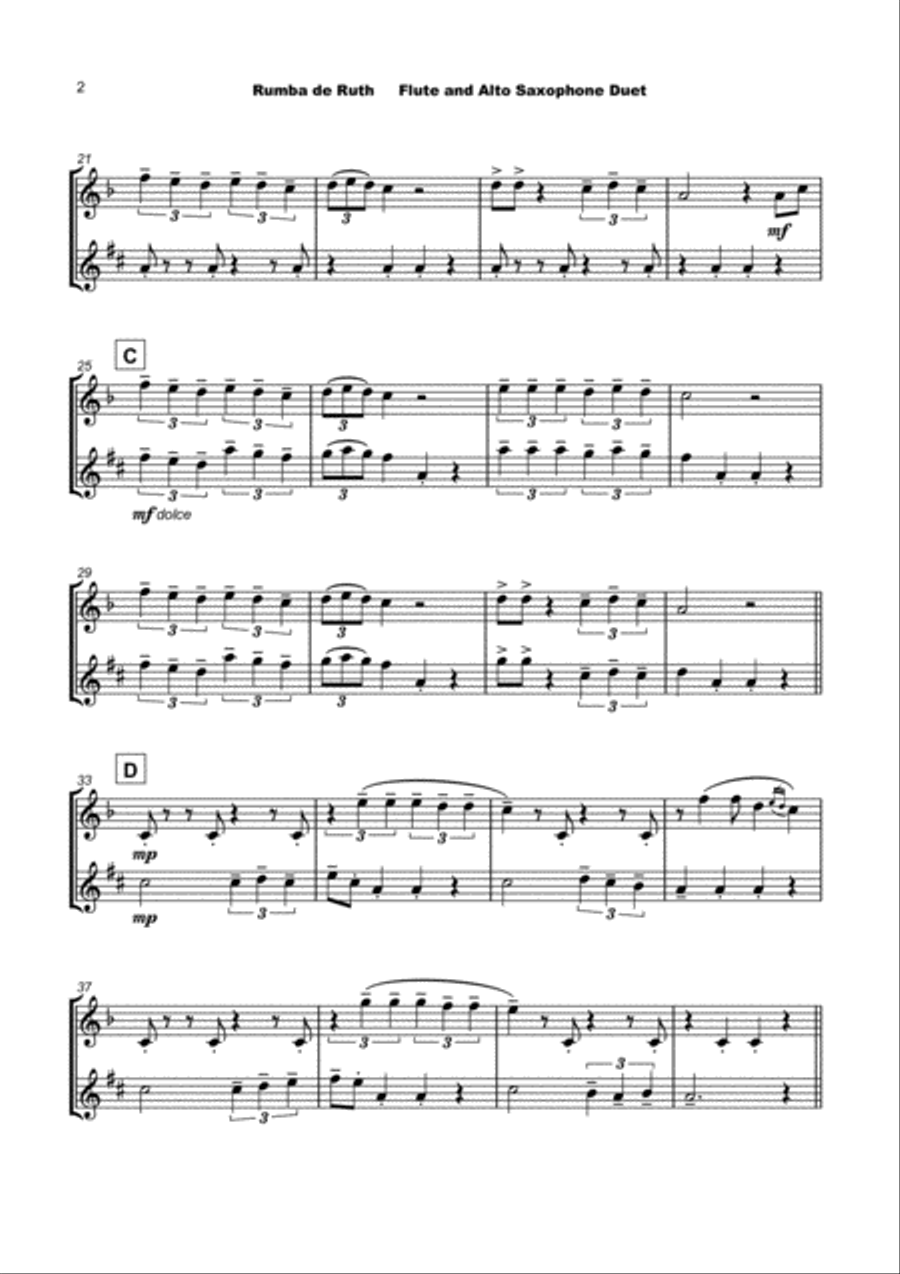 Rumba de Ruth, for Flute and Alto Saxophone Duet Woodwind Duet scores gallery preview page 3