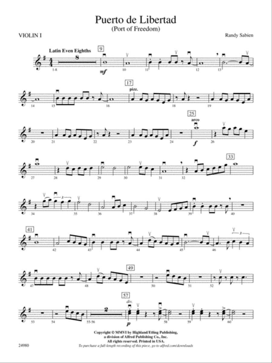 Puerto de Libertad (Port of Freedom): 1st Violin String Orchestra scores gallery preview page 1