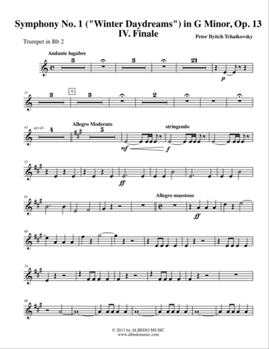 Tchaikovsky Symphony No. 1, Movement IV - Trumpet in Bb 2 (Transposed Part), Op. 13 B-Flat Trumpet scores gallery preview page 1