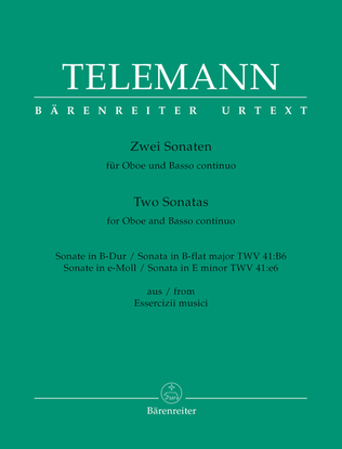 Book cover for Two Sonatas for Oboe and Basso continuo