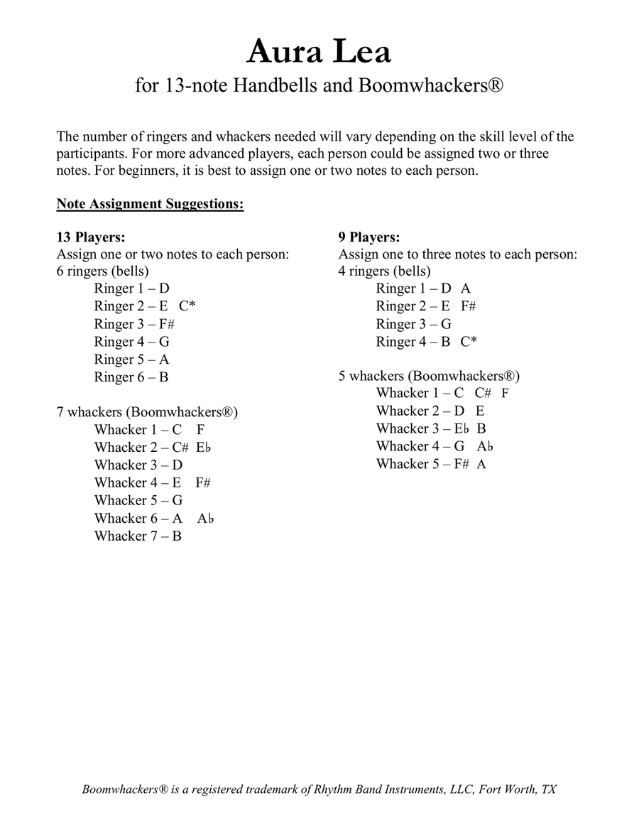 Aura Lea (for 13-note Bells and Boomwhackers with Black and White Notes) Handbell Choir scores gallery preview page 4