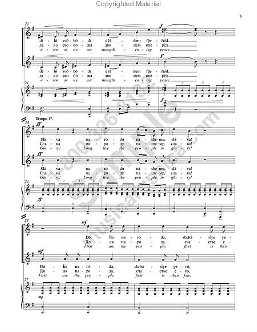 Glory! (No. 1 from Six Choruses) (with Russain & English text) SSAA scores gallery preview page 4