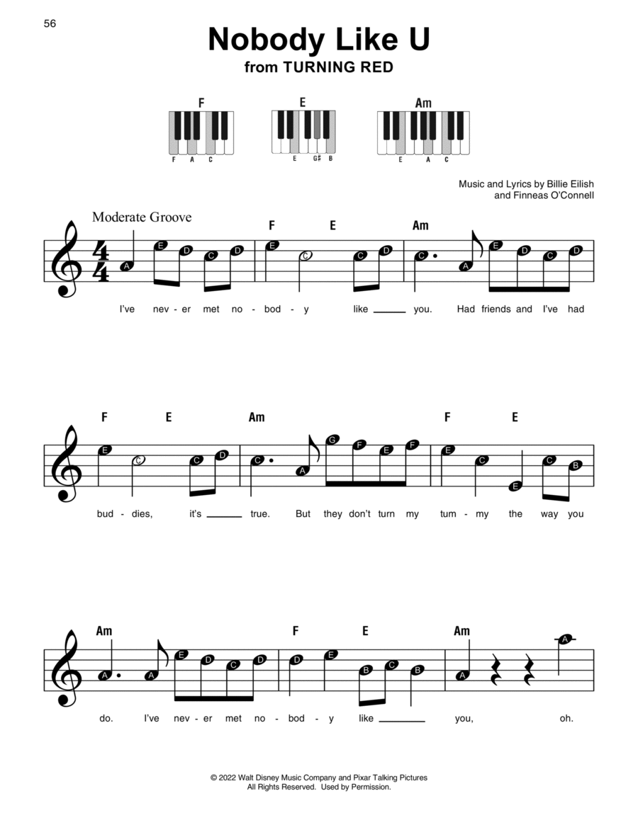 Nobody Like U (from Turning Red) Easy Piano scores gallery preview page 1