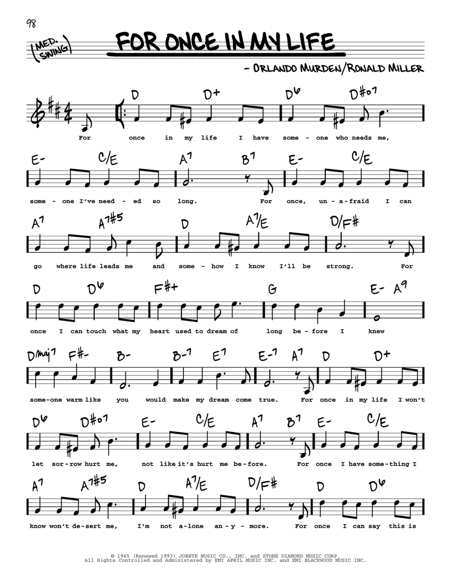 For Once In My Life (High Voice) High Voice scores gallery preview page 1