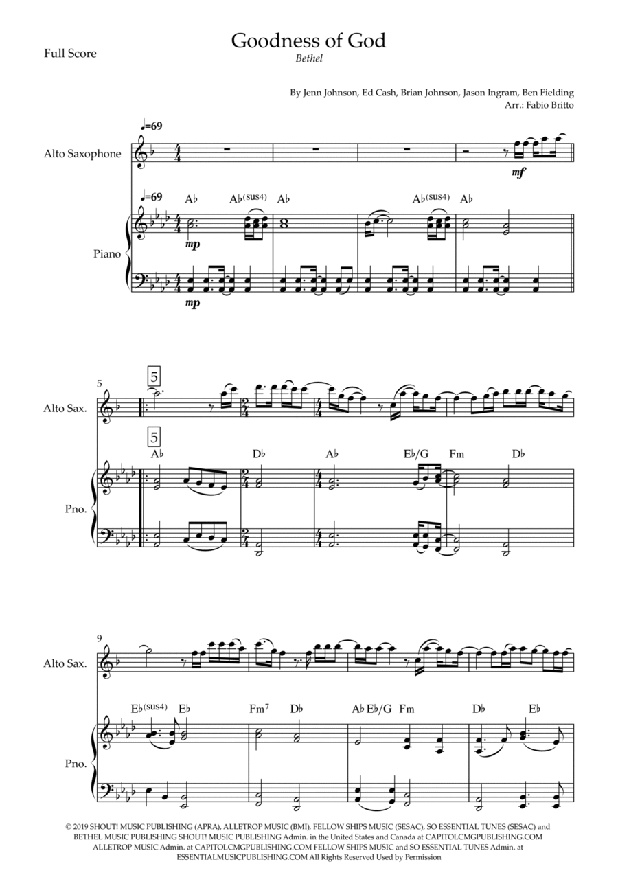 Goodness Of God Alto Saxophone scores gallery preview page 1