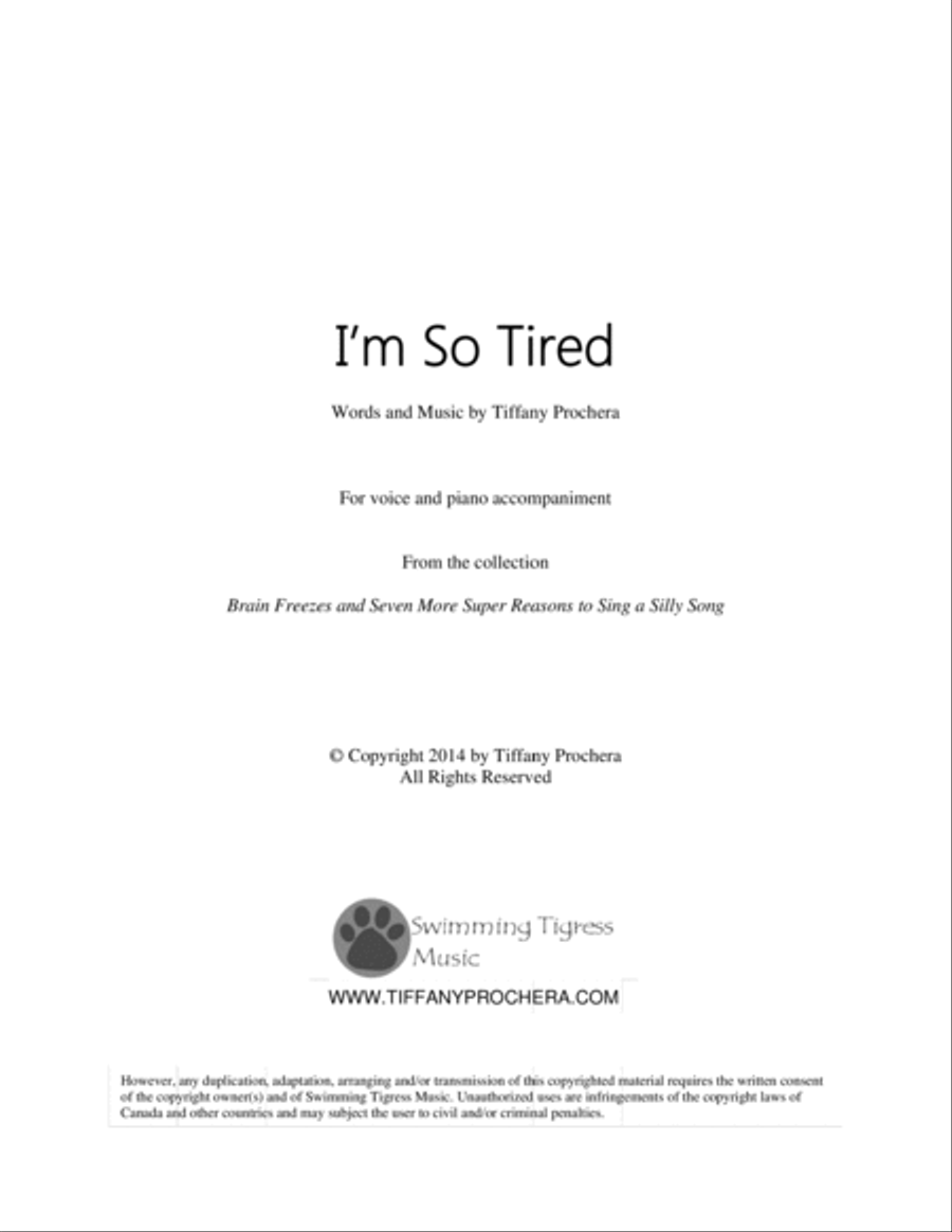 I'm So Tired - From Brain Freezes and Seven More Super Reasons To Sing A SIlly Song Voice Solo scores gallery preview page 1