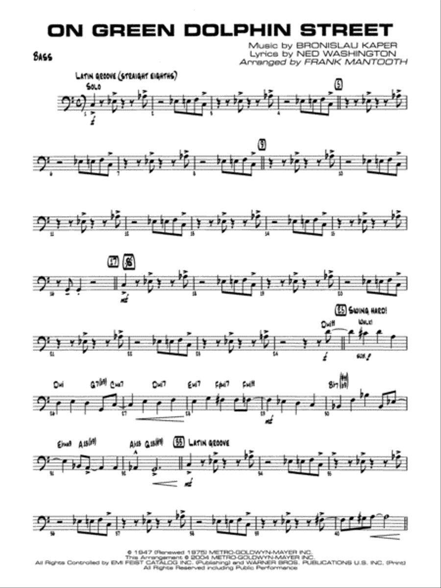 On Green Dolphin Street: String Bass Jazz Ensemble scores gallery preview page 1