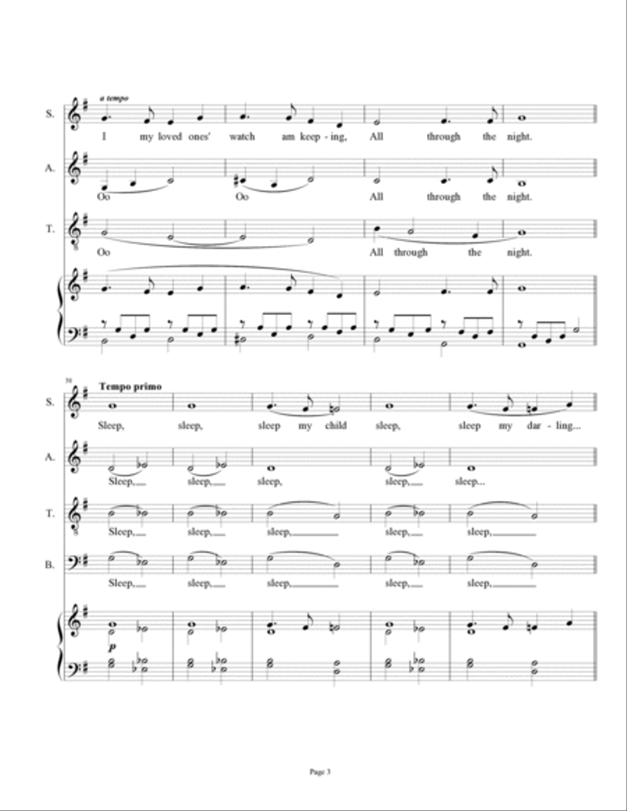 All Through the Night (Ar Hyd Y Nos) - Welsh Christmas Carol Hymn tune 4-Part scores gallery preview page 3