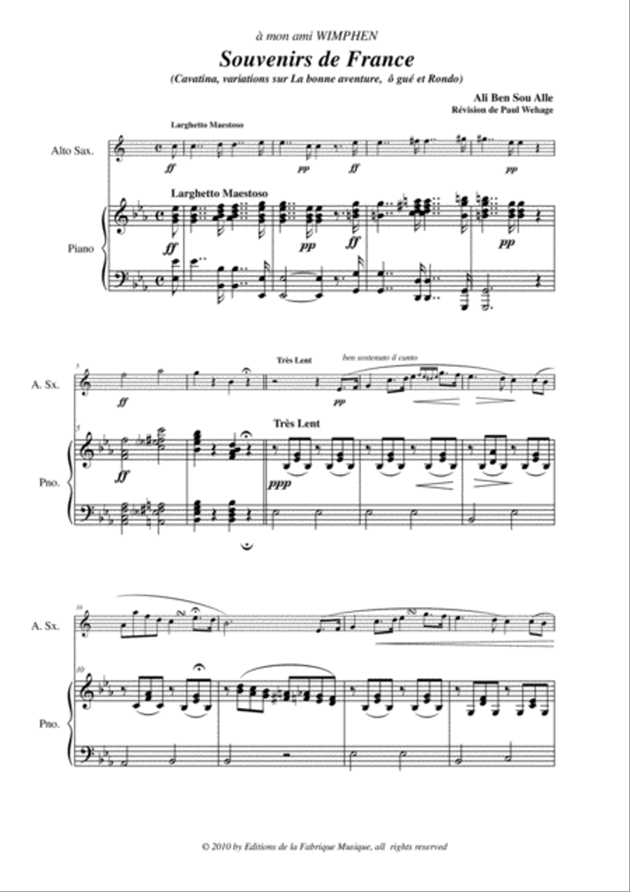 Ali Ben Sou Alle: Souvenirs de France for alto saxophone and piano Alto Saxophone scores gallery preview page 2