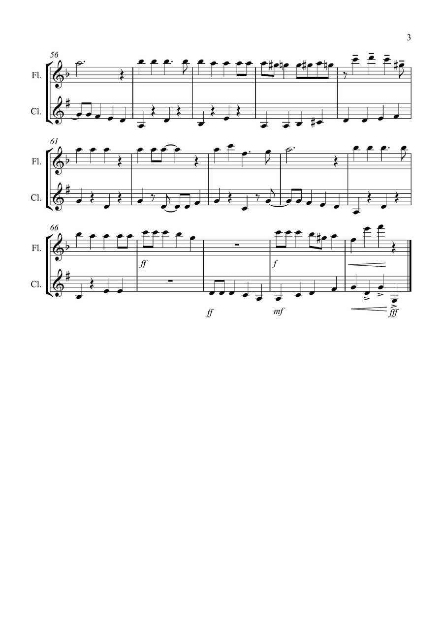 Jingle Bells (Jazzy Style!) for Flute and Clarinet Duet Woodwind Duet scores gallery preview page 3