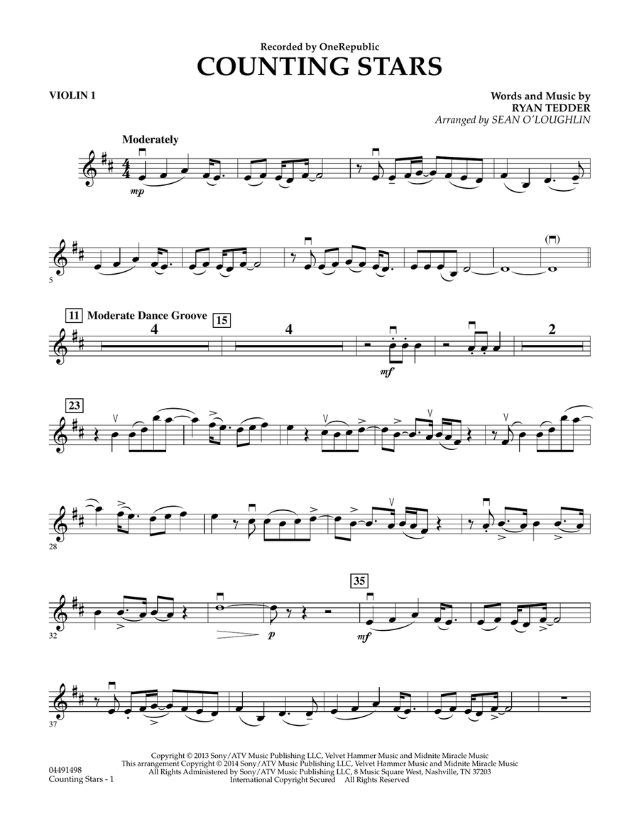Counting Stars - Violin 1 Orchestra scores gallery preview page 1