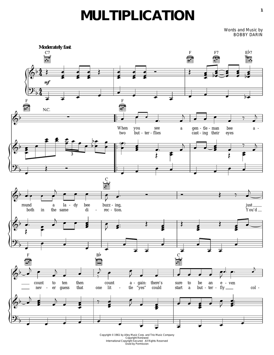 Multiplication Piano, Vocal, Guitar scores gallery preview page 1