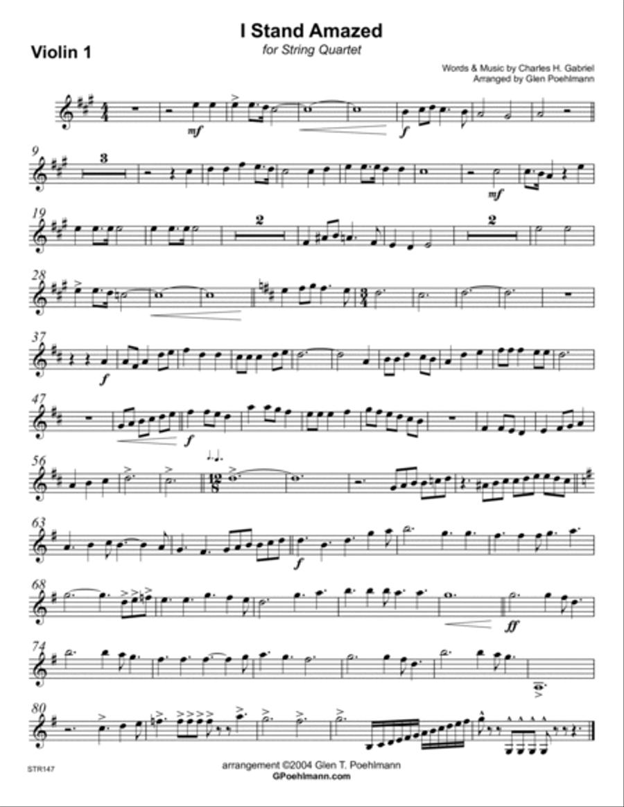 I STAND AMAZED (My Savior's Love) - STRING QUARTET or 3 Violins & Cello (unaccompanied) String Quartet scores gallery preview page 5