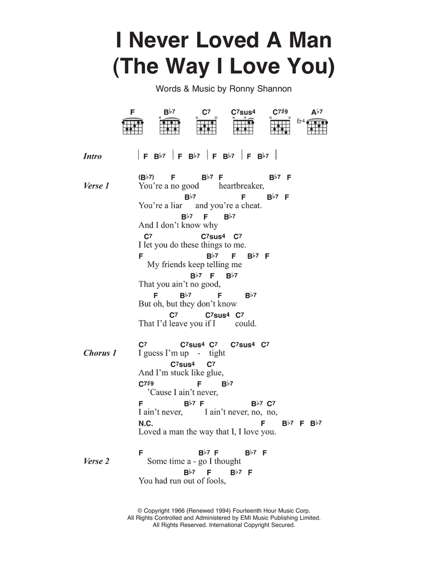 I Never Loved A Man (The Way I Love You) Acoustic Guitar scores gallery preview page 1