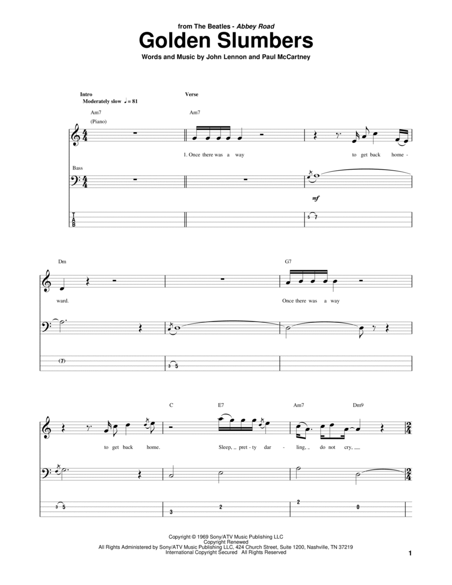 Golden Slumbers Guitar Tablature scores gallery preview page 1