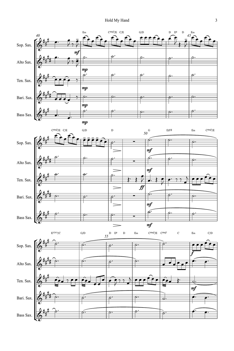 Hold My Hand Hold My Hand Saxophone Quintet scores gallery preview page 3