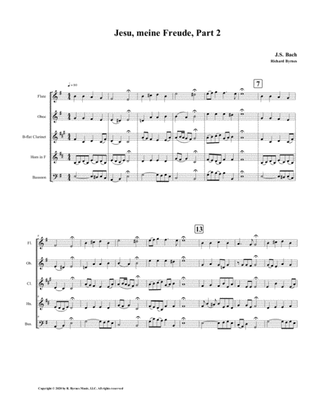 Jesu, meine Freude - Part 2, by J.S. Bach for Woodwind Quintet