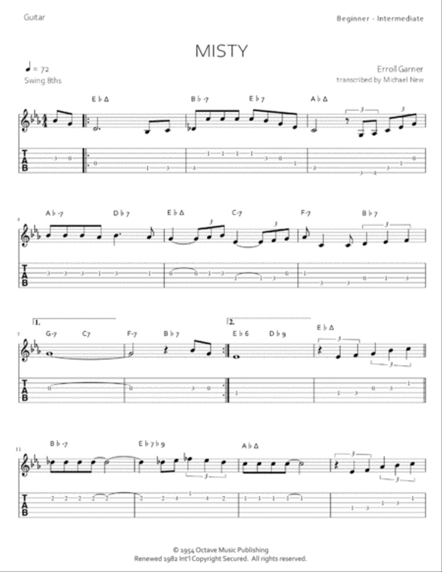 Misty Guitar Tablature scores gallery preview page 2