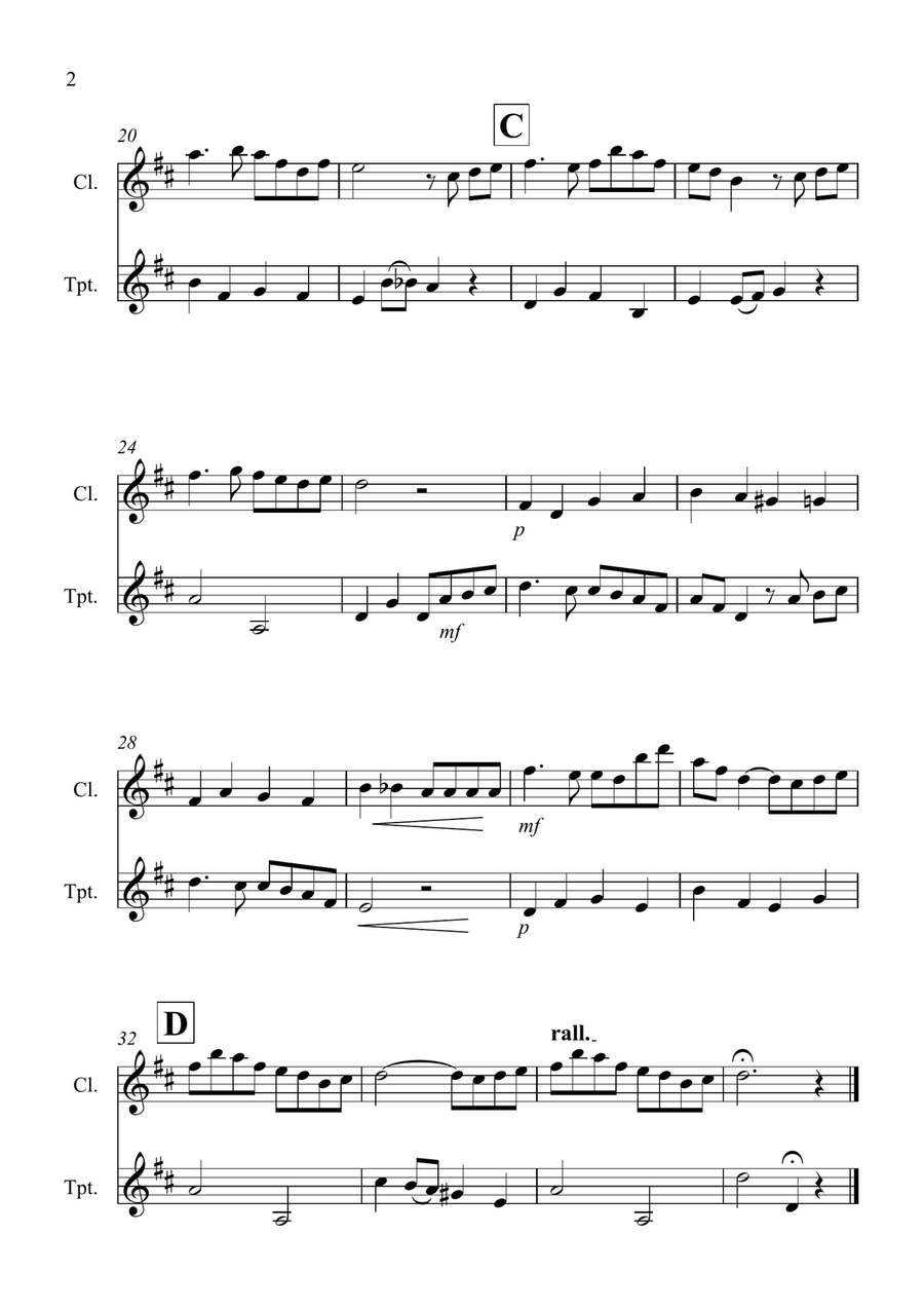 Danny Boy for Clarinet and Trumpet Duet B-Flat Clarinet scores gallery preview page 2