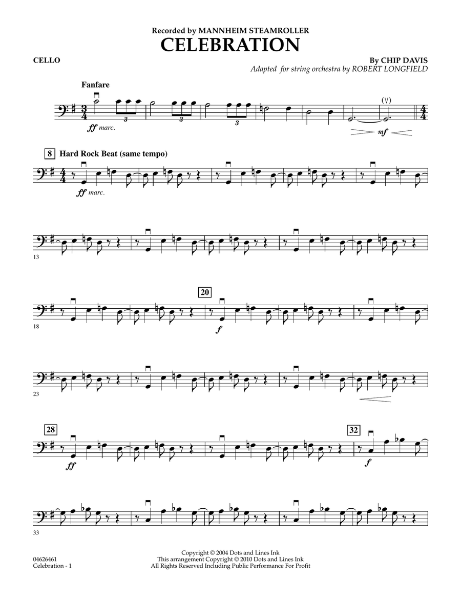 Celebration (Mannheim Steamroller) - Cello Orchestra scores gallery preview page 1