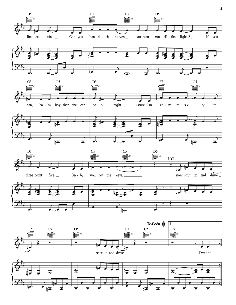 Shut Up And Drive Piano, Vocal, Guitar scores gallery preview page 3