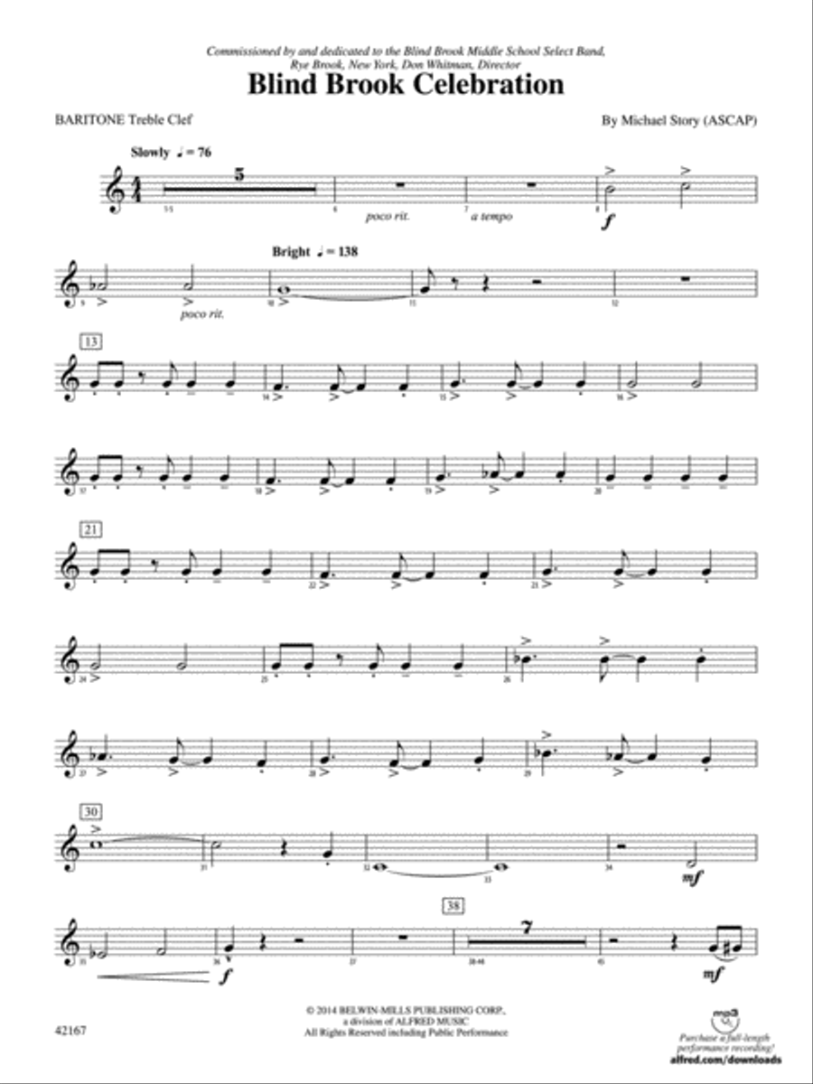 Blind Brook Celebration: Baritone T.C. Concert Band scores gallery preview page 1