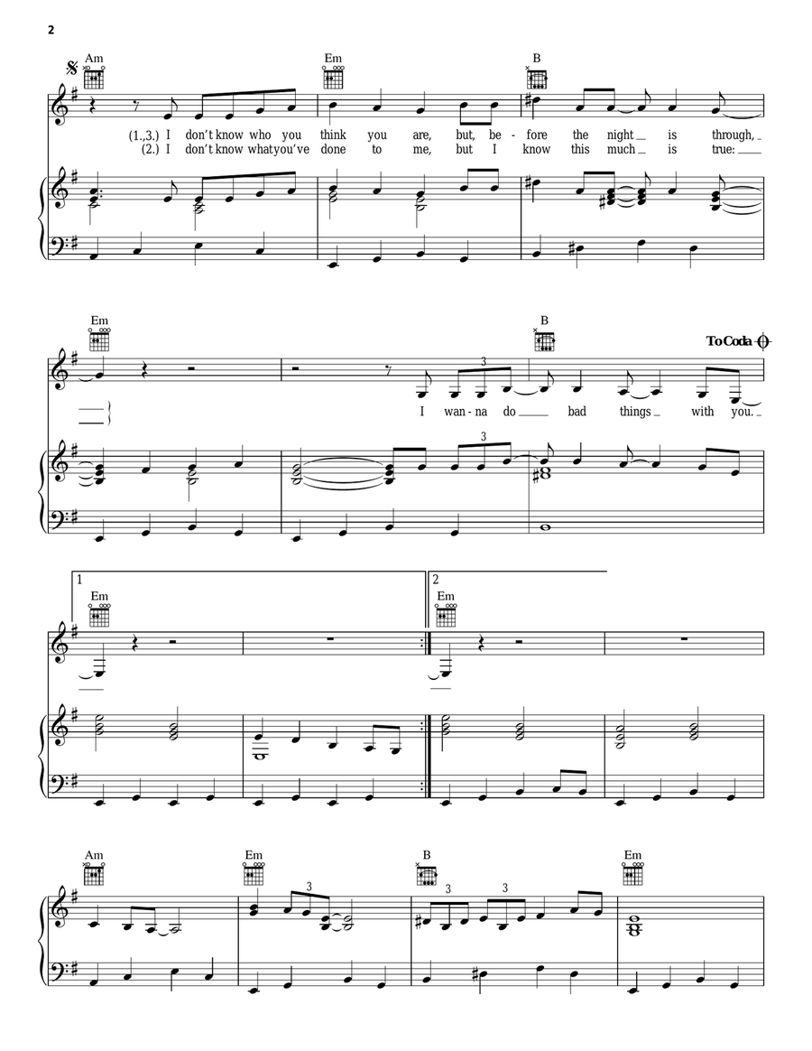 Bad Things Piano, Vocal, Guitar scores gallery preview page 2