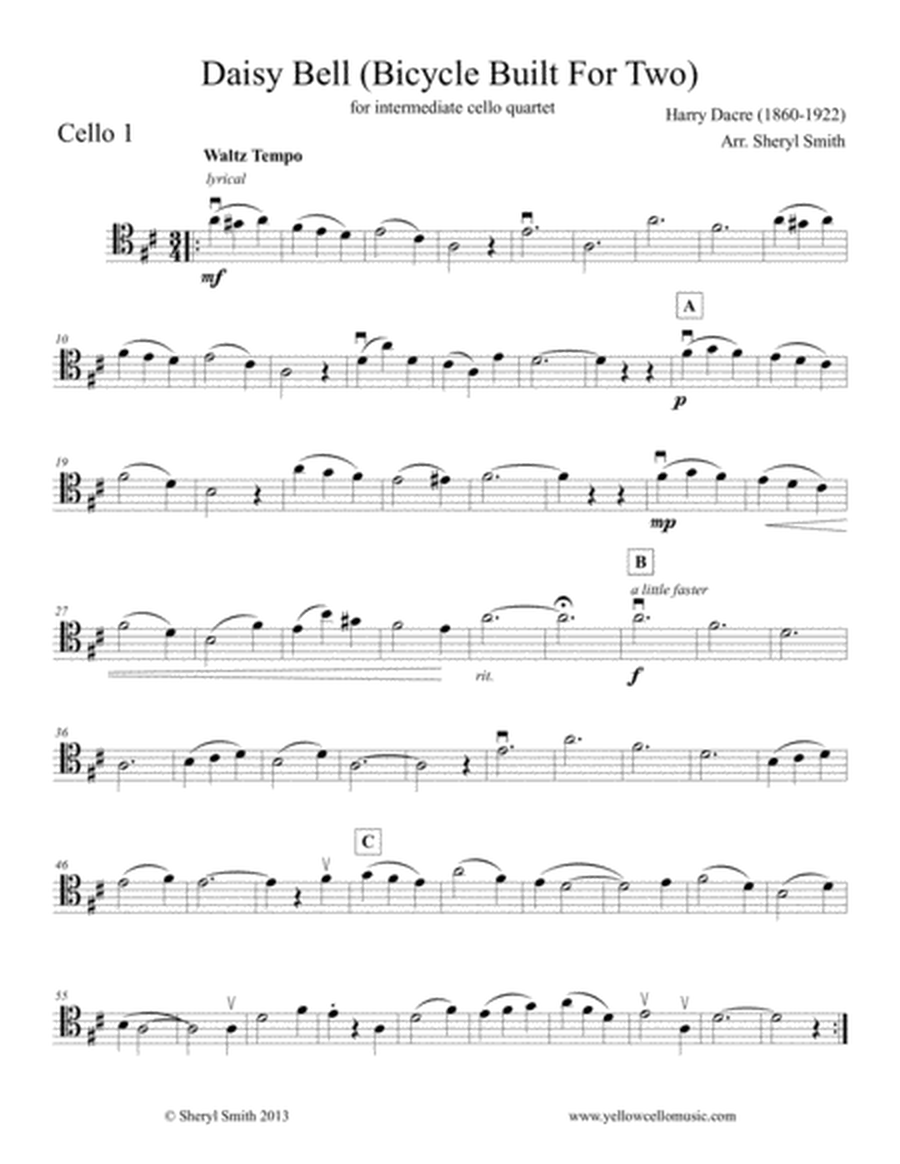 Bicycle Built for Two, arranged for four intermediate cellos / cello quartet
