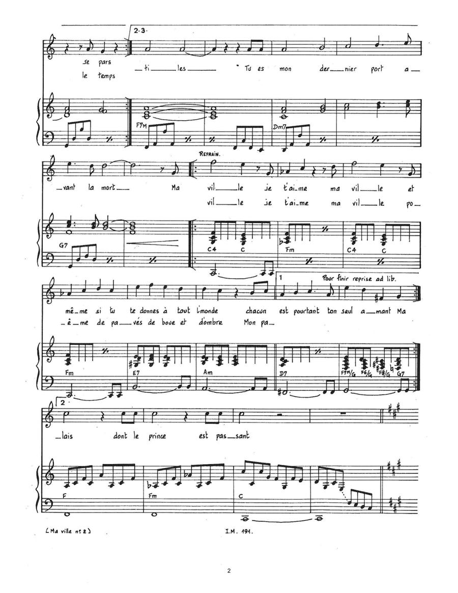 Ma Ville Piano, Vocal scores gallery preview page 2
