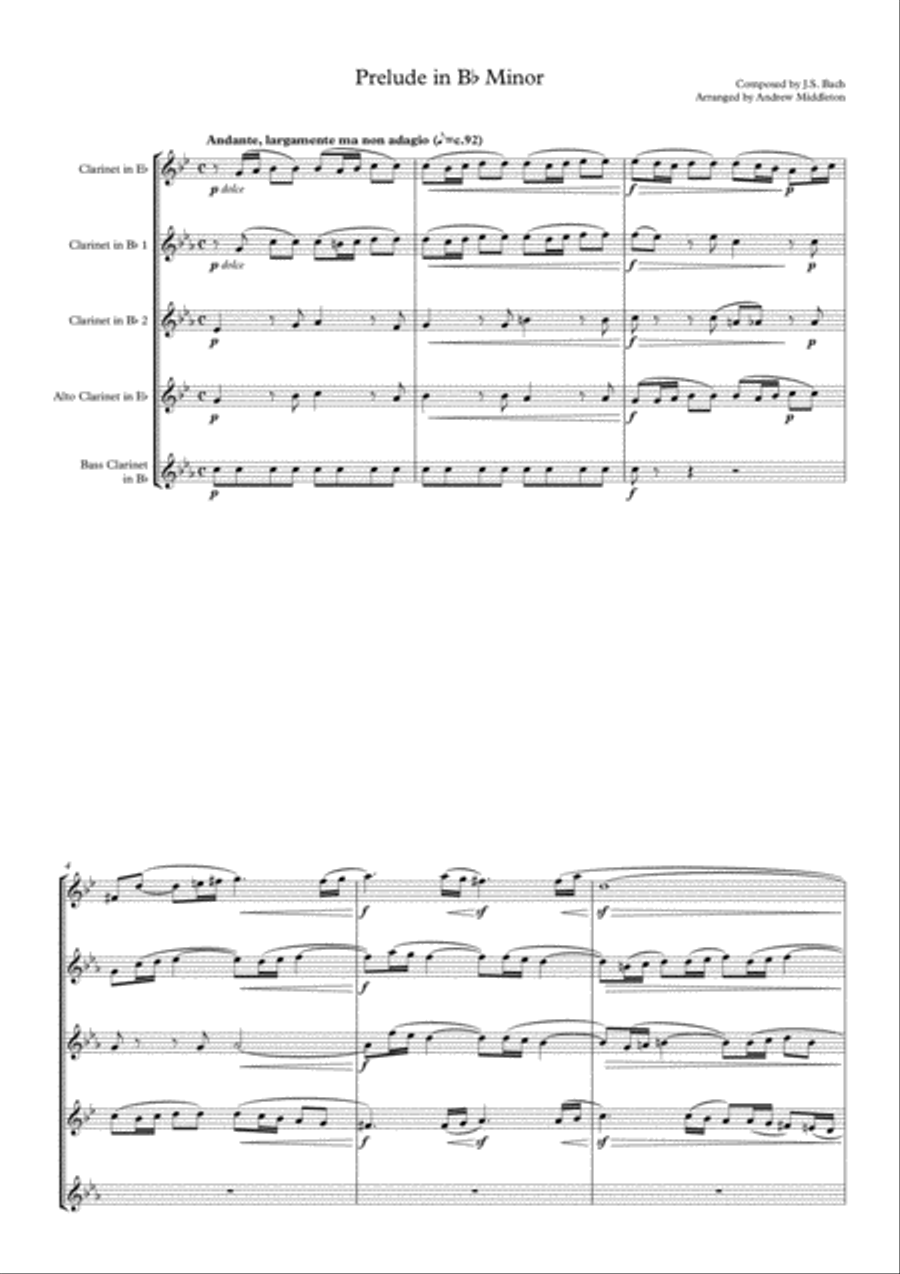 Prelude & Fugue BWV 867 arranged for Clarinet Quintet Clarinet Quintet scores gallery preview page 3