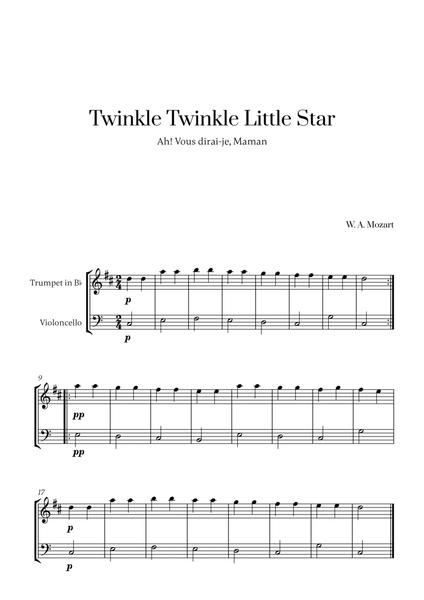 W. A. Mozart - Twinkle Twinkle Little Star for Trumpet in Bb and Cello image number null
