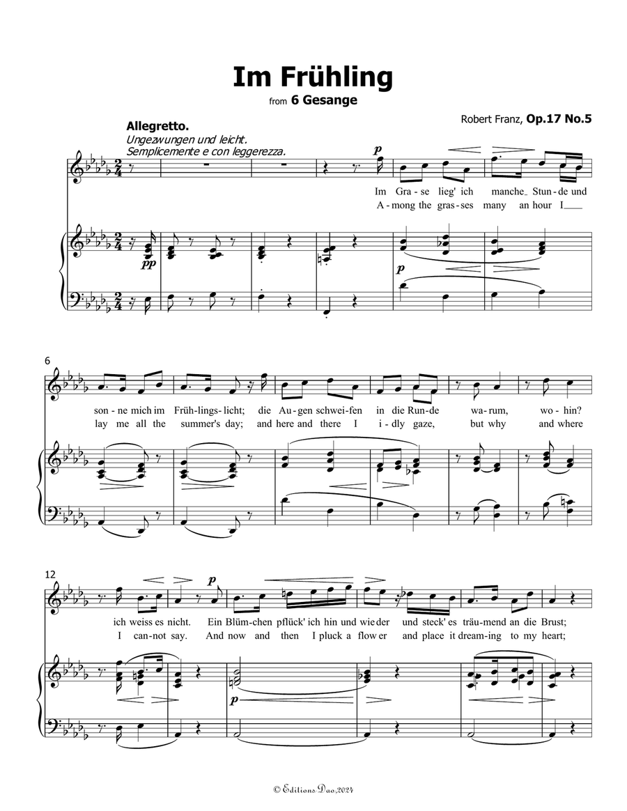 Im Fruhling, by Robert Franz, in D flat Major Voice scores gallery preview page 3
