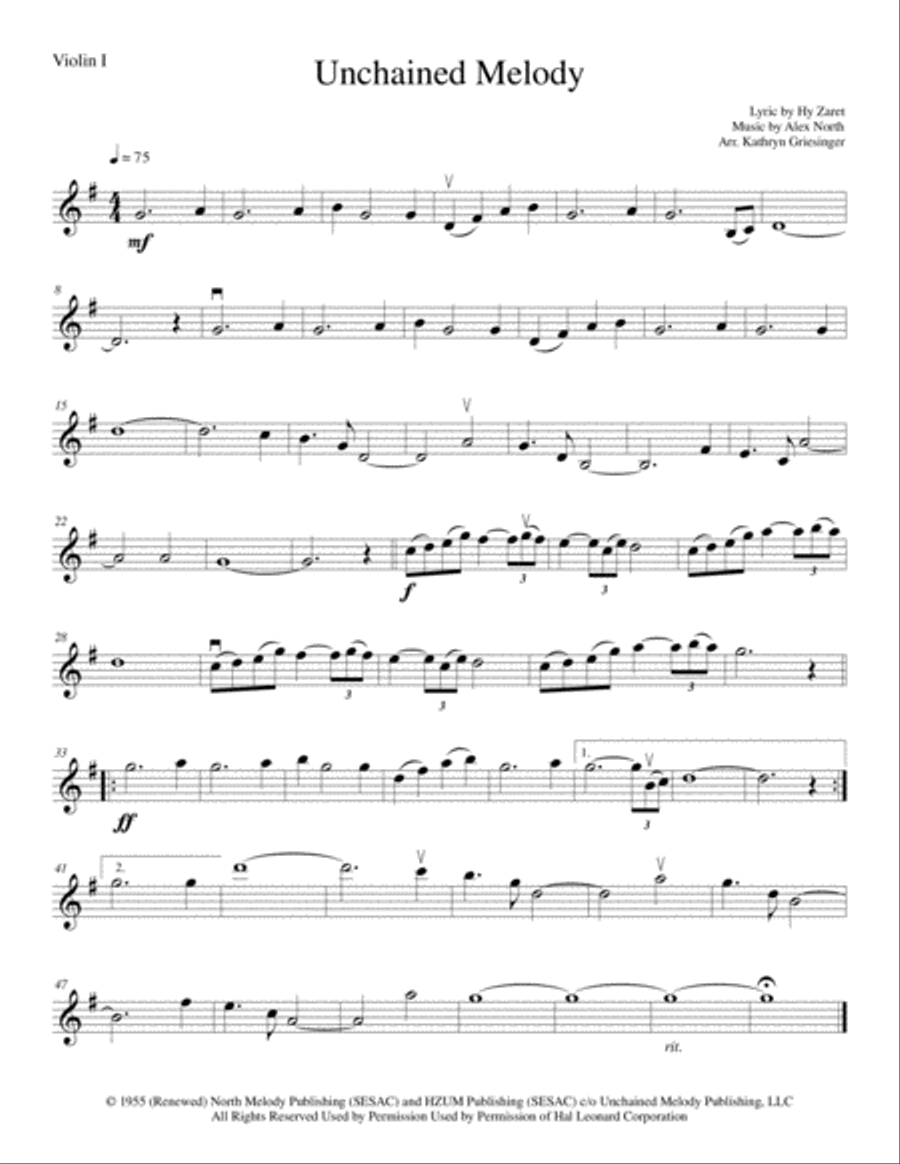 Unchained Melody String Quartet scores gallery preview page 1