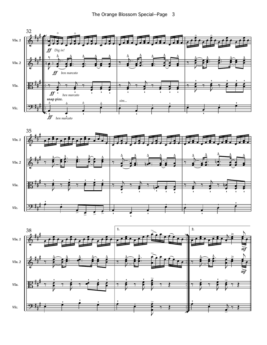 Orange Blossom Special String Quartet scores gallery preview page 3