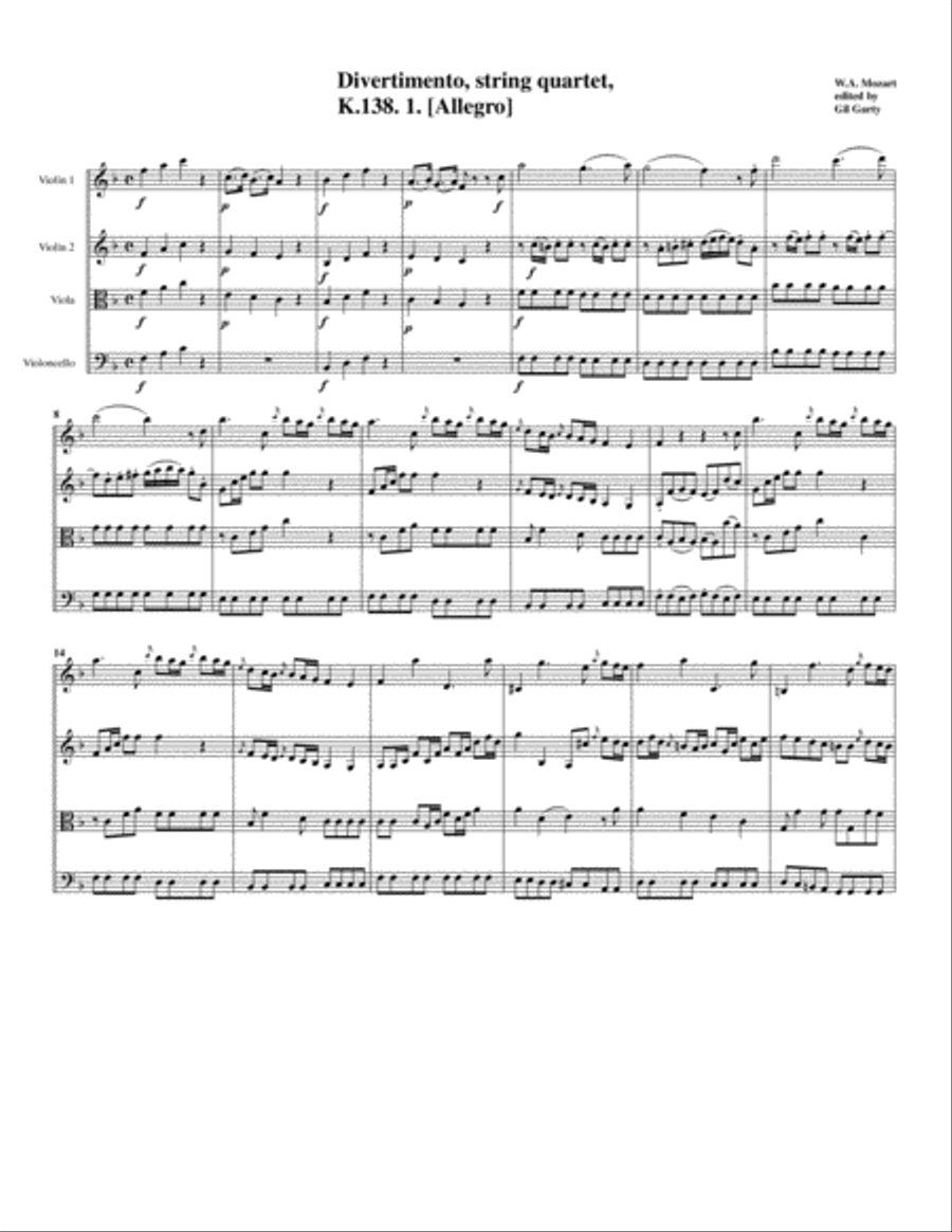 Divertimento, K.138 (original version for string quartet) String Quartet scores gallery preview page 2