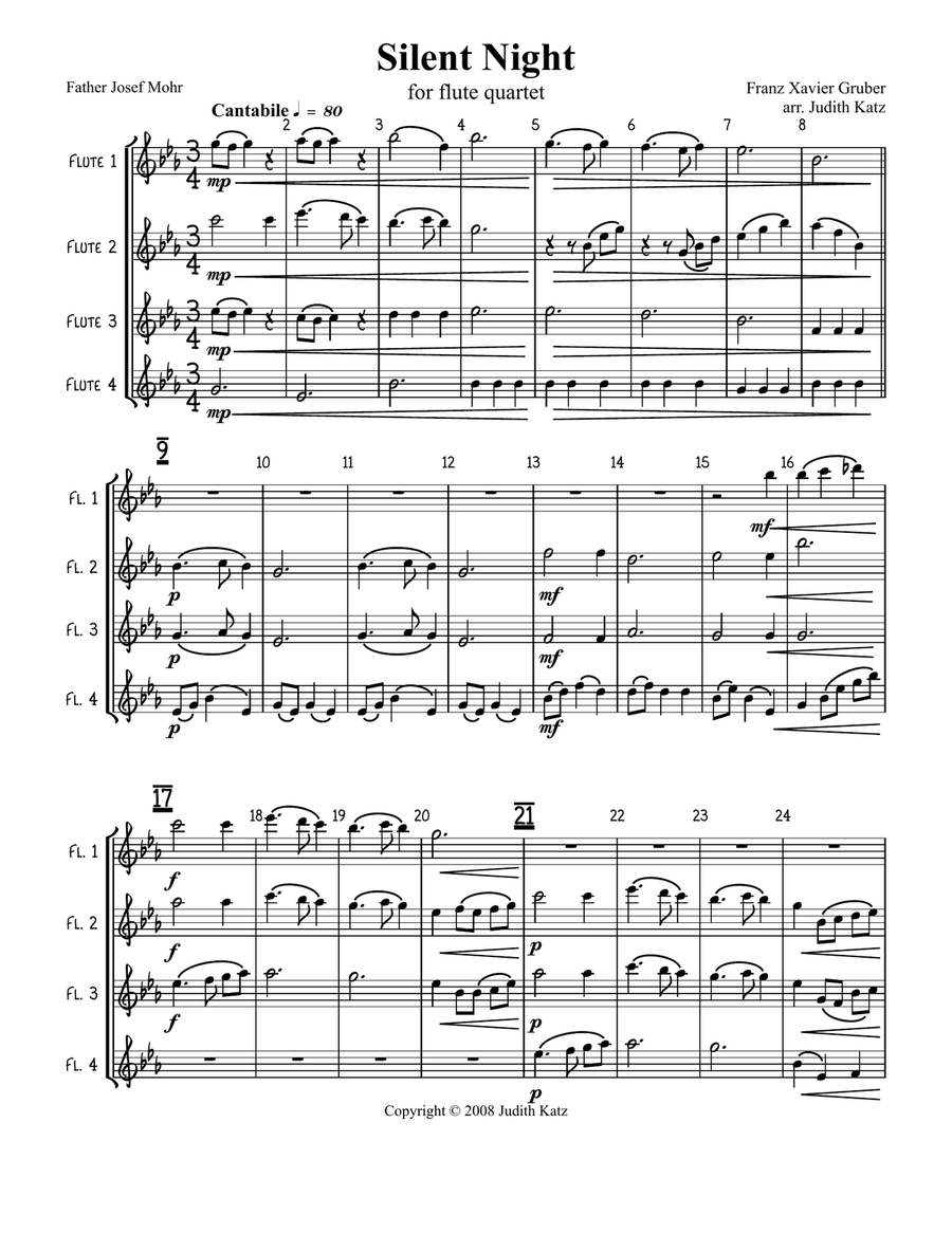 Silent Night Flute Quartet scores gallery preview page 2