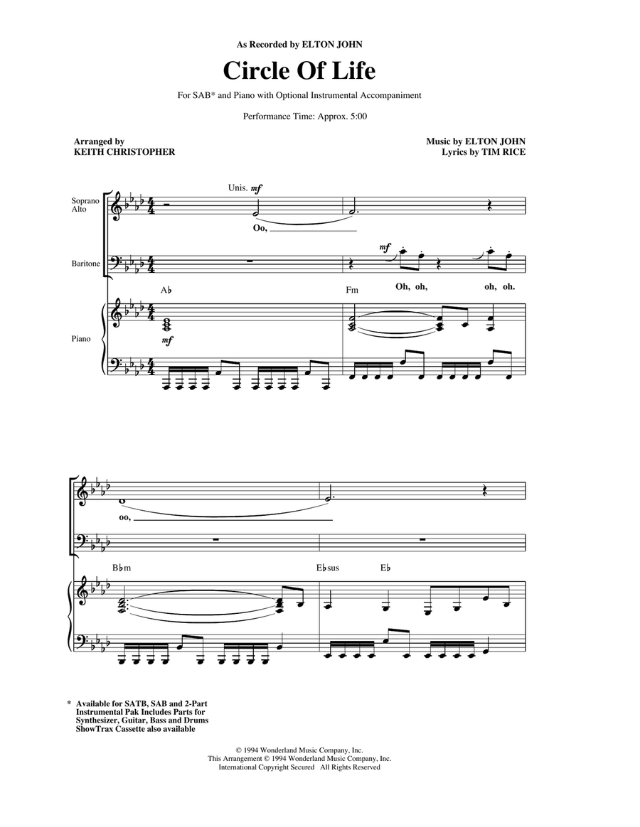 Circle Of Life (from The Lion King) (arr. Keith Christopher) 3-Part scores gallery preview page 1